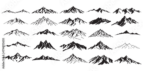 Mountain Range Silhouettes, Majestic Peaks Vector Set