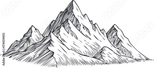 Hand-Drawn Engraving of a Snow-Capped Mountain Peak