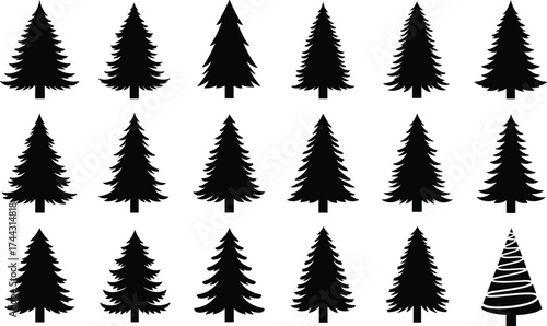 Pine tree, silhouette, conifer\variation, stylized, design, illustration, landscape, botanical, seasonal, unique, pattern, puzzle