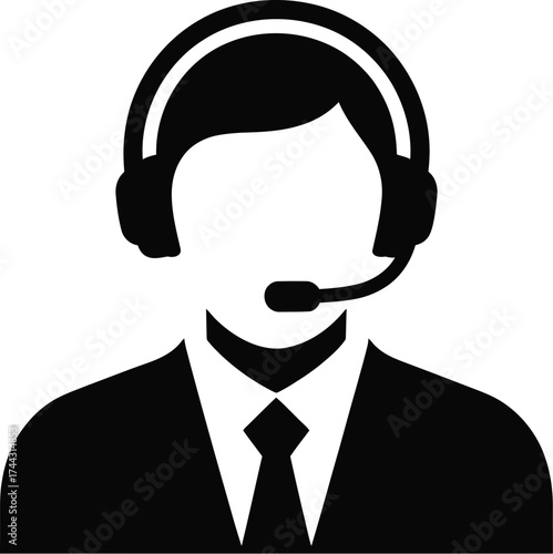 Customer Support Icon  Professional Call Center Operator Vector Silhouette for Service, Business, and Communication Use