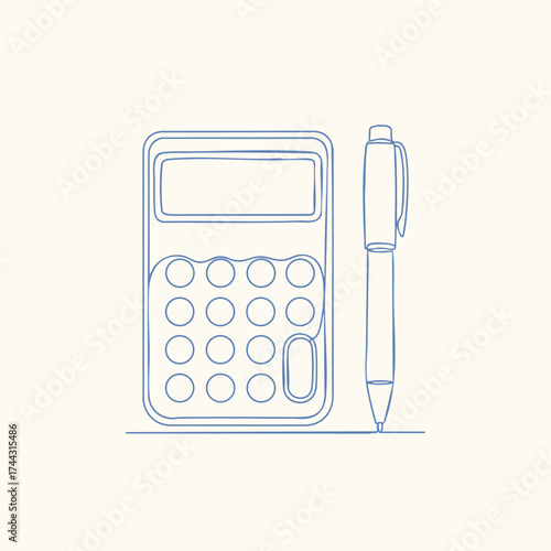 Minimalist line drawing of a calculator with a pen beside it on a plain