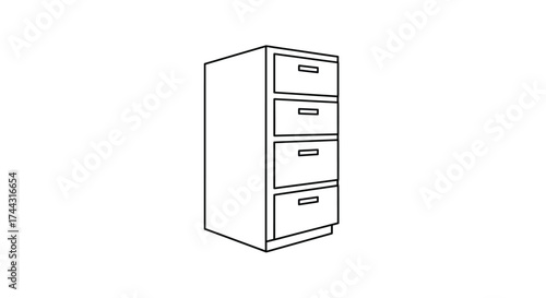 Simple black and white illustration of a tall filing cabinet with drawers