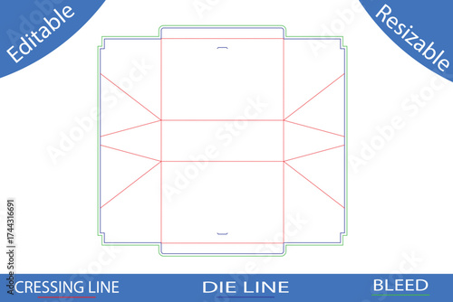 Flat Die Cut Template for Rectangular Box Packaging