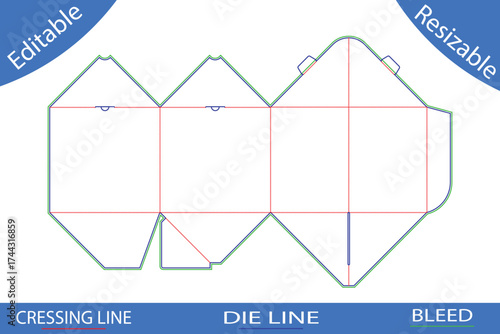 Gable Top Box Die Cut Template with Creasing and Bleed Lines