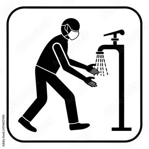 Vector art of man washing hands with soap, vector icon illustration