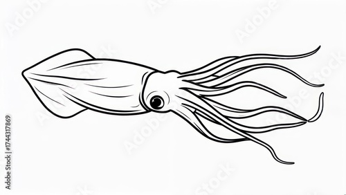 Fototapeta Naklejka Na Ścianę i Meble -  Detailed Squid Illustration - Marine Life Drawing with Tentacles.