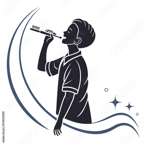 Vector art of a boy brushing his teeth