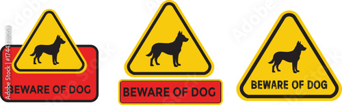 Collection of beware of dog signs in various warning styles