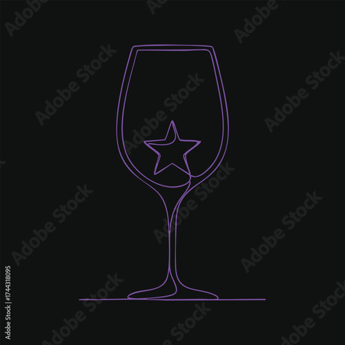Elegant neon outline of a champagne flute with a star-shaped garnish on a dark , celebrating luxury and special occasions