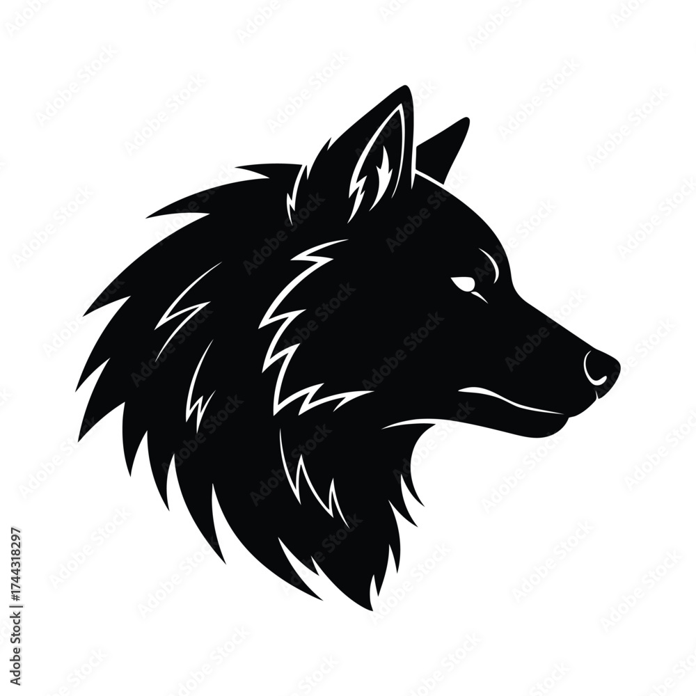 Naklejka premium Black wolf head silhouette isolated on white background