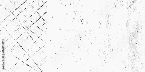 Abstract black and white distressed texture with diagonal lines and scattered particles