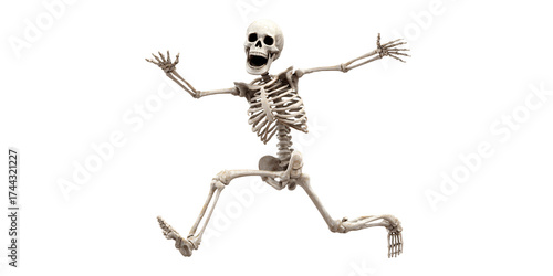 Animated Skeleton Running with Open Mouth on Black Background Concept of Halloween, Fear, and Death