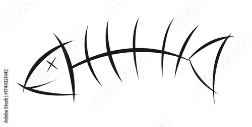 Silhouette of a fish skeleton with teeth, in a cartoon simple style