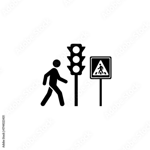 Vector art of pedestrian crossing signal and traffic light