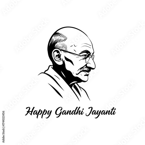 Vector art of portrait of mahatma gandhi with text happy gandhi jayanti