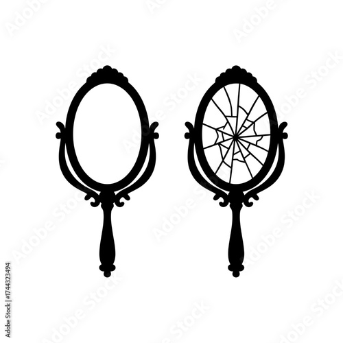 Vector art of broken hand mirror and intact hand mirror