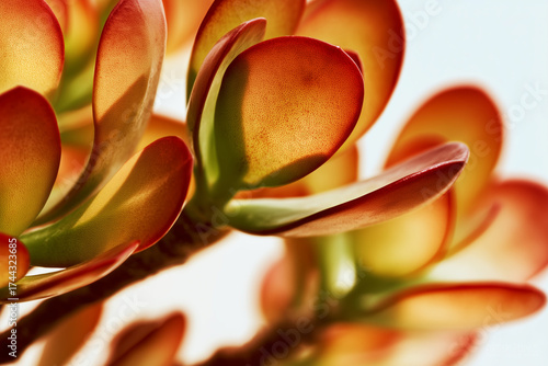 Macro of orange jade succulent leaves
