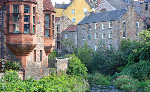 View of the beautiful Dean Village on the Water of Leith river in Edinburgh, Scotland