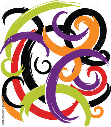 Abstract colorful brush stroke swirls background. Brush strokes vector design