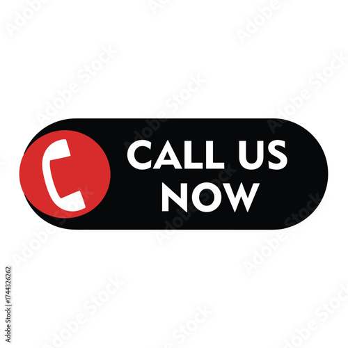 Call us now button isolated on white background, a vector illustration of a call button with a telephone receiver icon and the words call us now