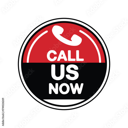 Call us now button isolated on white background, a vector illustration of a call button with a telephone receiver icon and the words call us now