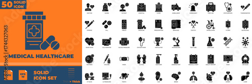 Medical Healthcare Solid Editable Icons set. Vector illustration in modern thin solid style of Medical Healthcare icons: health care, medicine etc