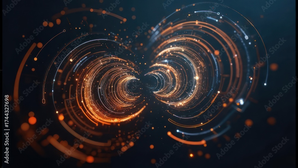 Fototapeta premium Abstract futuristic technology background with swirling light trails.