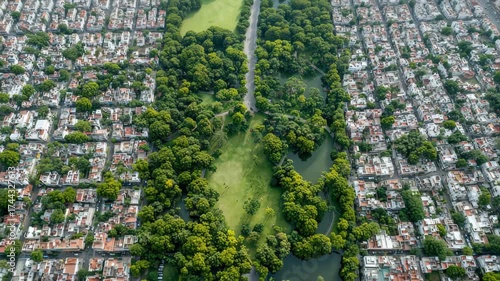 aerial view stunning contrast between lush green city parks and urban landscapes