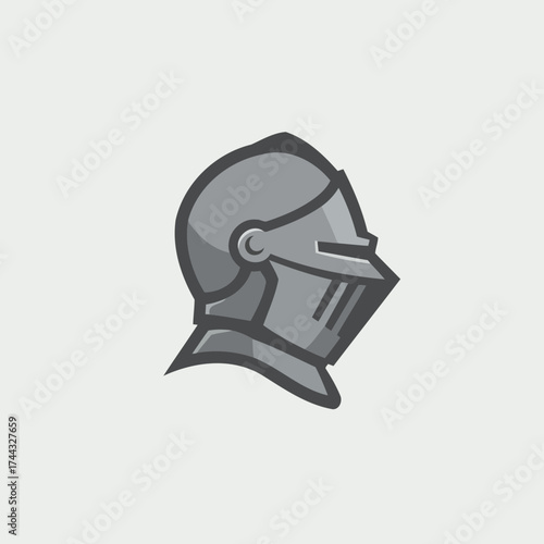Minimalist Gray Knight Helmet Vector Illustration