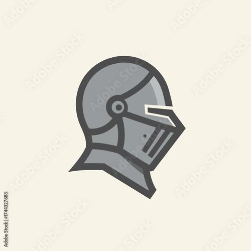 Minimalist Flat Design Vector Illustration of a Medieval Knight's Helmet