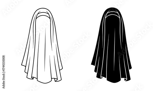 Mourning Veil Icons in Outline and Solid Black Vector symbolizing respect, grief and remembrance of loved ones