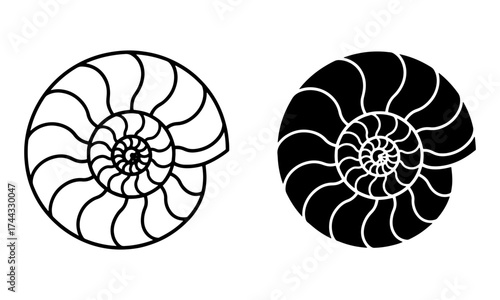 Remembrance Spiral Shell Icon symbolizing eternal cycles and memory of departed souls in Outline and Solid Black Vector