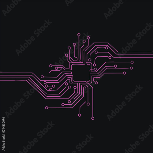 Futuristic electronic circuit design with interconnected pathways on a dark