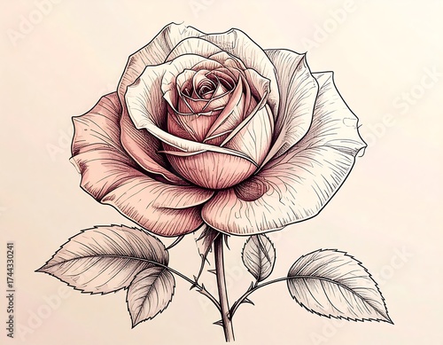 Detailed line art of a single rose