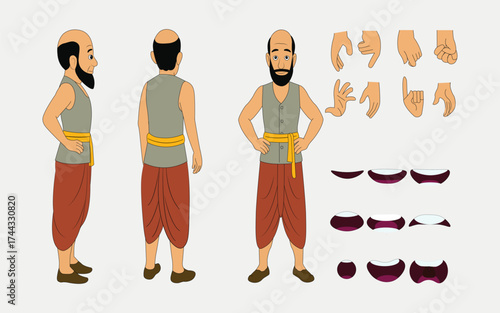 indian village men cartoon character.