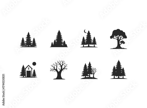 Set of tree silhouettes for logo design