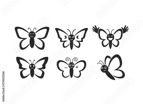 Set of six cute butterfly icons