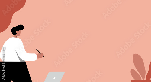 Creative person working on design with stylus and laptop Modern minimalist workspace concept