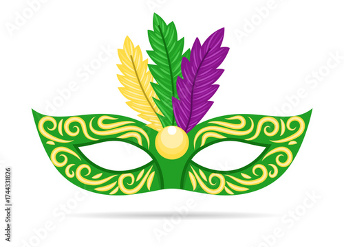 Vector Mardi Gras cartoon green mask on white background