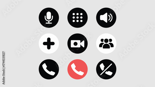 Communication icons microphone video call volume add group phone end call vector