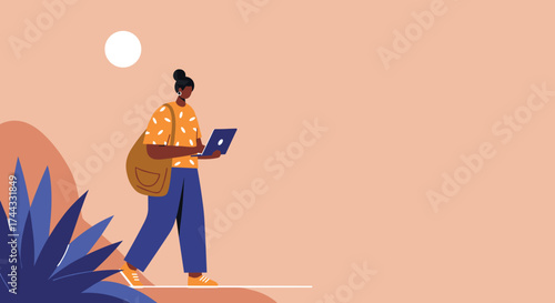 Freelancer working remotely outdoors Digital nomad lifestyle flexible work