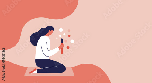 Woman generating ideas holding a tool Concept of creativity innovation and mindfulness