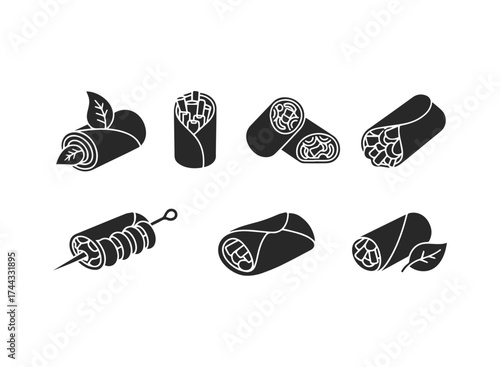 Collection of burrito and spring roll icons