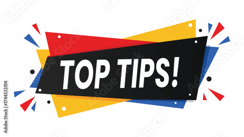 Top Tips! Informational Banner Design with Dynamic Colorful Abstract Geometric Shapes for Advice and Guides Vector