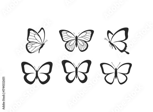 Collection of butterfly icons in black color design