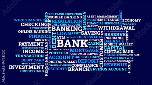 Bank wordcloud design, finance and money banking wordcloud with savings loan deposit cash