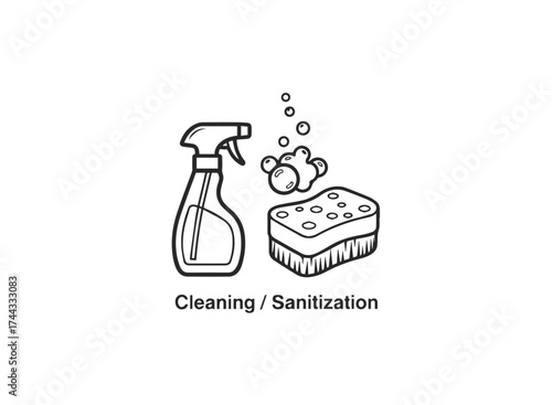 Cleaning and sanitization line art for design use