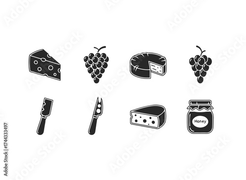 Cheese icons representing dairy products and gourmet food