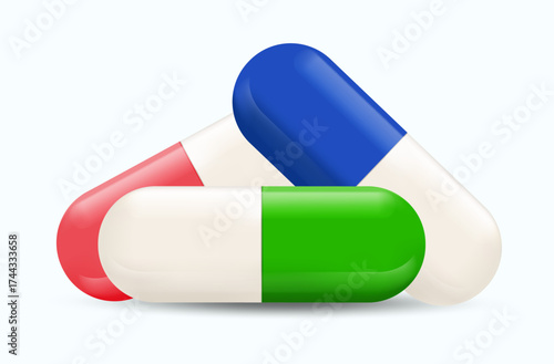 Capsule tablets. Medical product for the prevention and treatment of diseases. Restoration of microflora balance after antibiotic treatment with probiotics. Vector. Web design. Healthy immunity.