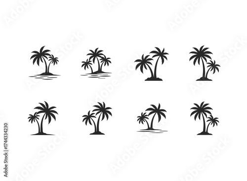 Set of palm tree silhouette vector design